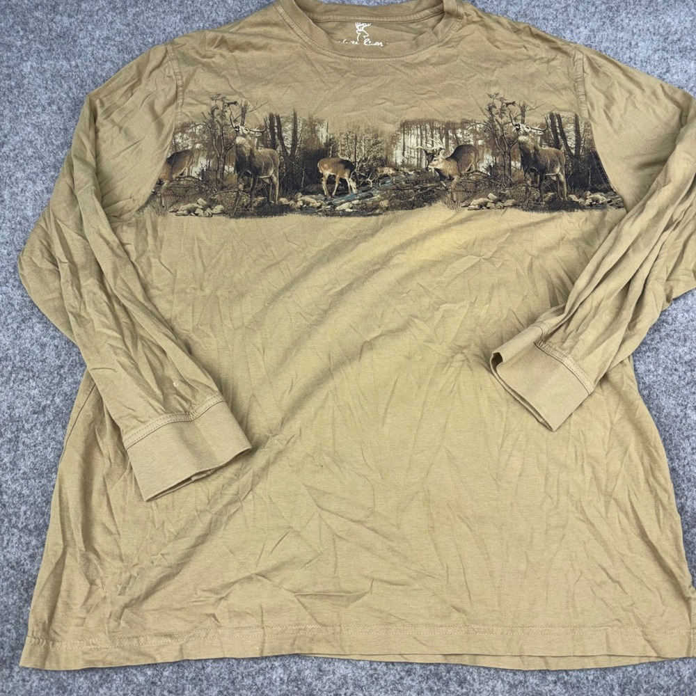 North River Outfitters Shirt Mens XL Tan Deer Graphic Long Sleeve Cotton Hunting
